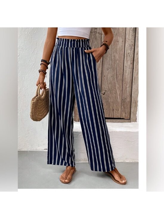 By Design Pants - Striped Wide Leg Pants Blue